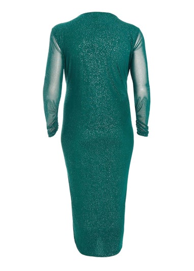 Quiz Green Curve Glitter Mesh Midaxi Dress