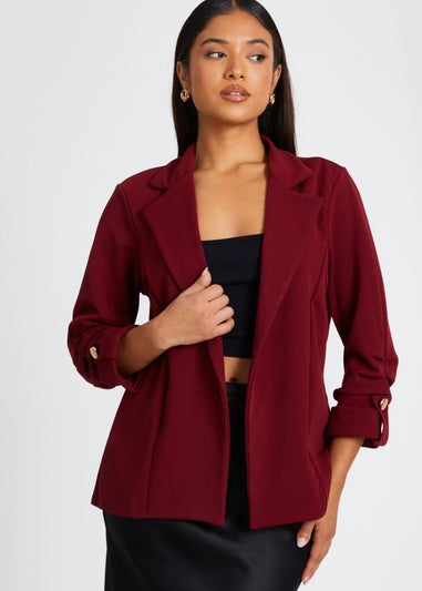 Quiz Red Petite Ruched Sleeve Blazer