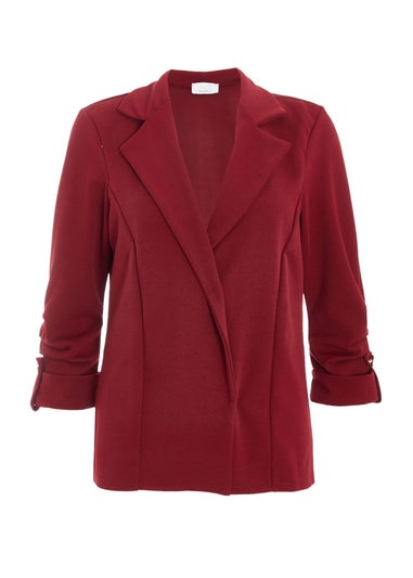 Quiz Red Petite Ruched Sleeve Blazer