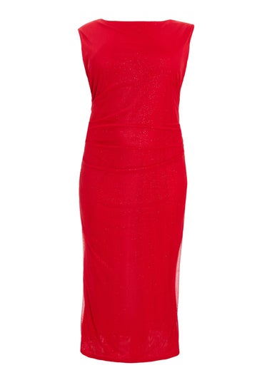 Quiz Red Curve Glitter Mesh Midaxi Dress