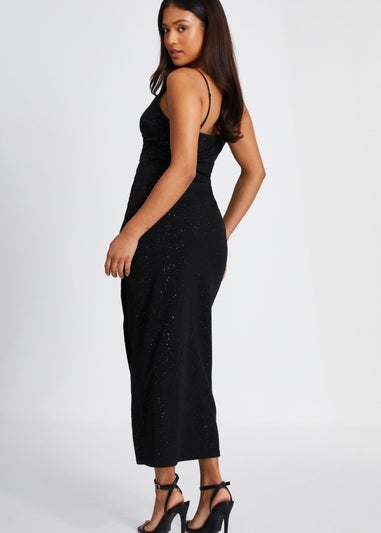 Quiz Black Petite Glitter Wrap Midaxi Dress