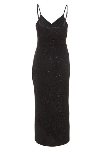 Quiz Black Petite Glitter Wrap Midaxi Dress