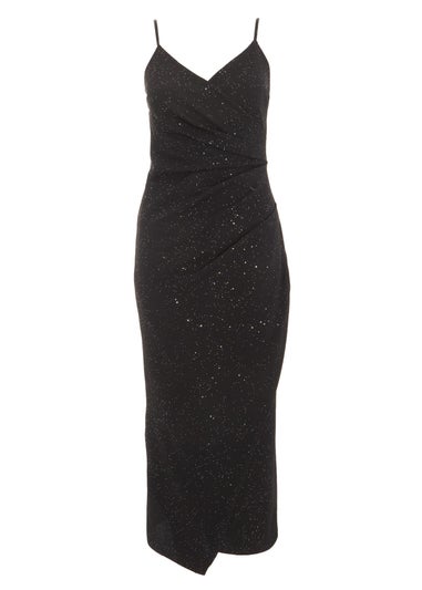 Quiz Black Petite Glitter Wrap Midaxi Dress