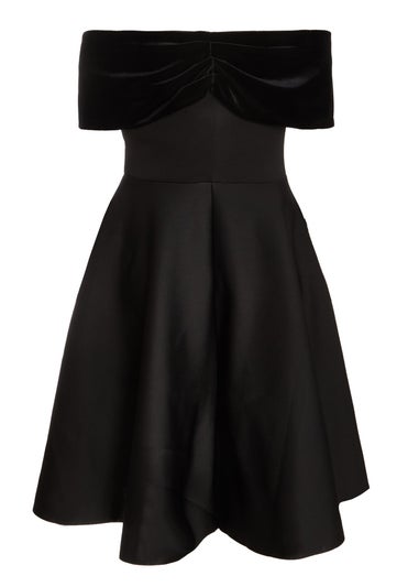 Quiz Black Curve Velvet Bardot Skater Dress