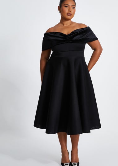Quiz Black Curve Velvet Bardot Skater Dress