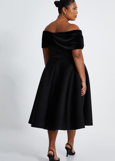 Quiz Black Curve Velvet Bardot Skater Dress