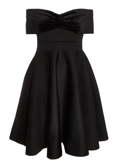 Quiz Black Curve Velvet Bardot Skater Dress