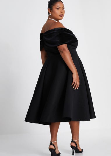 Quiz Black Curve Velvet Bardot Skater Dress