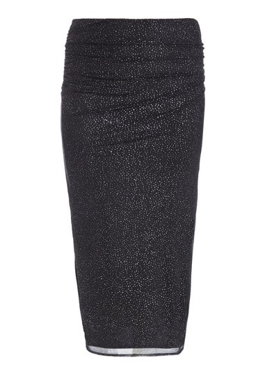 Quiz Black Curve Glitter Mesh Midaxi Skirt