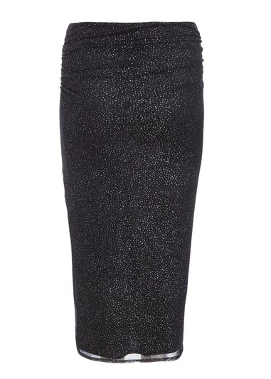 Quiz Black Curve Glitter Mesh Midaxi Skirt