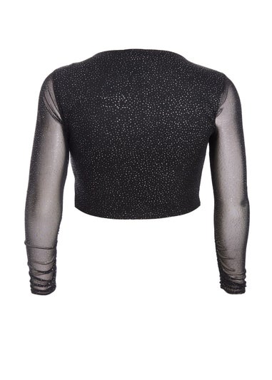 Quiz Black Curve Glitter Mesh Long Sleeve Top