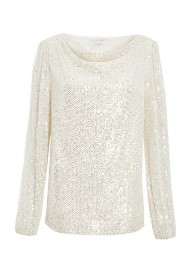 Quiz Champagne Sequin Drape Neck Boxy Top