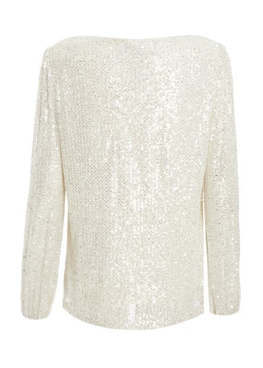 Quiz Champagne Sequin Drape Neck Boxy Top