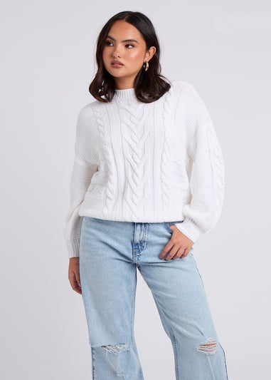 Urban Bliss White Cable & Textured Crew Jumper