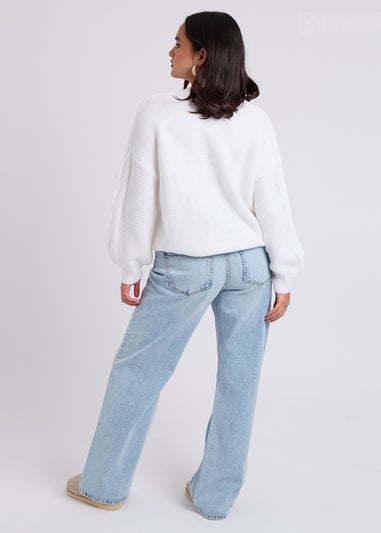 Urban Bliss White Cable & Textured Crew Jumper