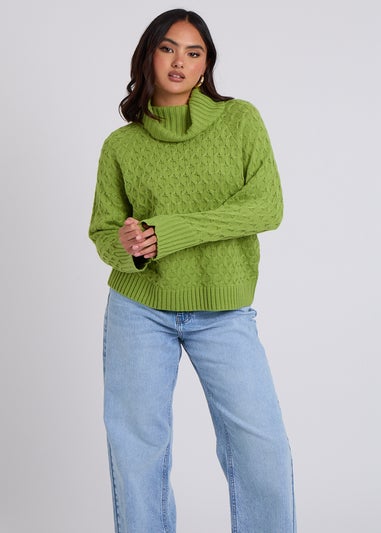 Urban Bliss Green Honeycomb Cable Roll Neck Jumper