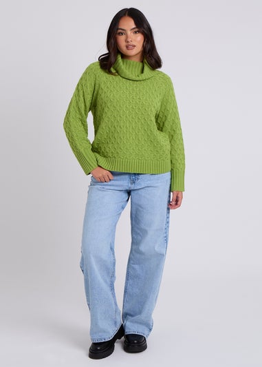 Urban Bliss Green Honeycomb Cable Roll Neck Jumper