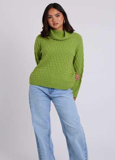 Urban Bliss Green Honeycomb Cable Roll Neck Jumper