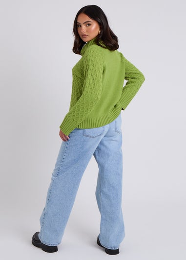 Urban Bliss Green Honeycomb Cable Roll Neck Jumper