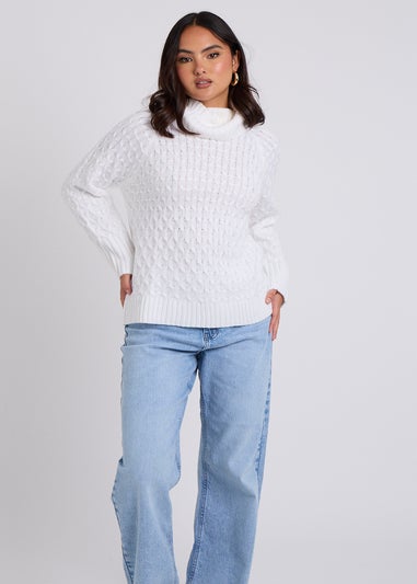 Urban Bliss Cream Honeycomb Cable Roll Neck Jumper