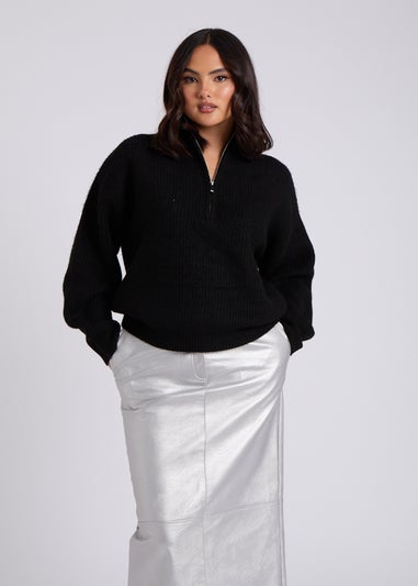 Urban Bliss Black Ribbed Half Zip Jumper