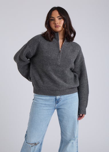 Urban Bliss Grey Ribbed Half Zip Jumper