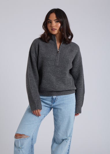 Urban Bliss Grey Ribbed Half Zip Jumper