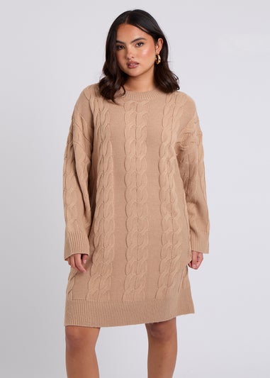 Urban Bliss Camel Cable Crew Neck Mini Dress