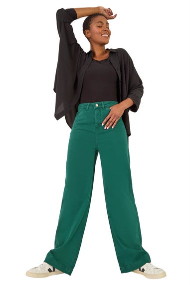 Roman Teal Cotton Blend Wide Leg Stretch Jeans