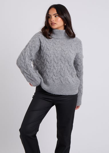 Urban Bliss Grey Cable Roll Neck Jumper