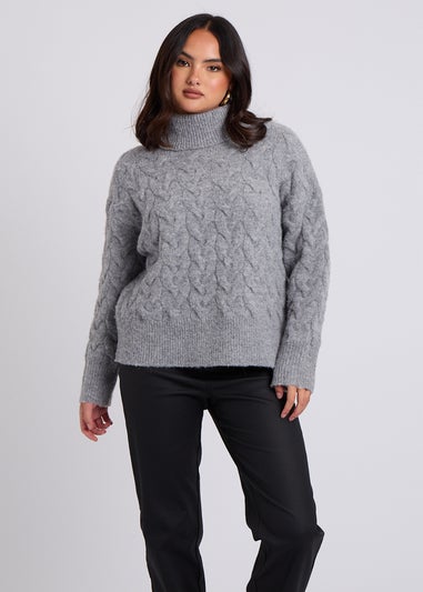 Urban Bliss Grey Cable Roll Neck Jumper