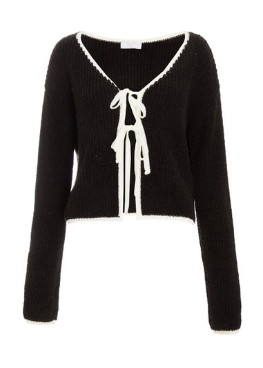 Quiz Black Knit Tie Front Cardigan