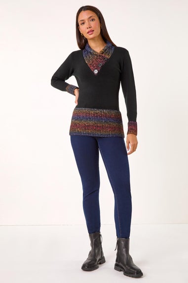 Roman Red Colour Block Overlap V-Neck Jumper