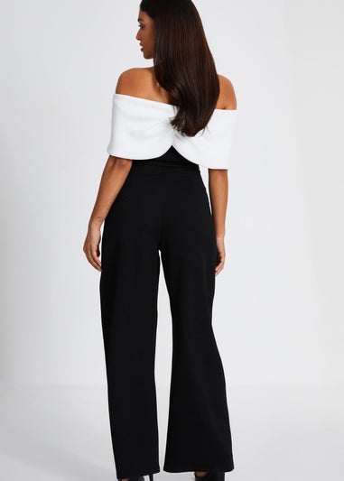 Quiz Black Petite Contrast Bardot Palazzo Jumpsuit