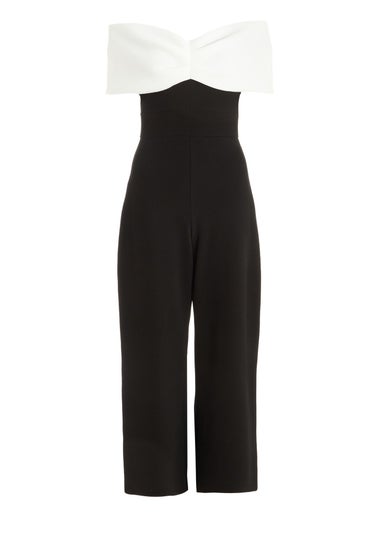 Quiz Black Petite Contrast Bardot Palazzo Jumpsuit