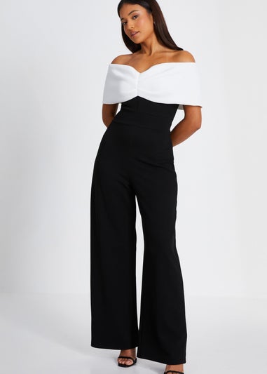 Quiz Black Petite Contrast Bardot Palazzo Jumpsuit