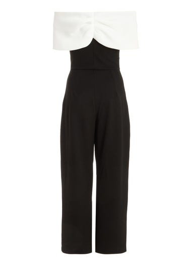 Quiz Black Petite Contrast Bardot Palazzo Jumpsuit