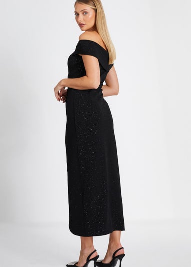 Quiz Black Glitter Bardot Midi Dress