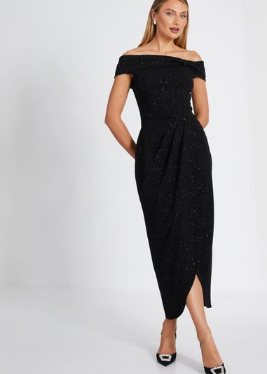 Quiz Black Glitter Bardot Midi Dress