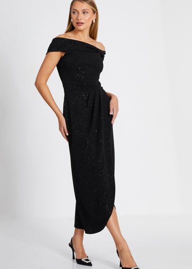 Quiz Black Glitter Bardot Midi Dress