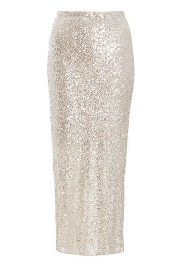 Quiz Champagne Petite Sequin Maxi Skirt