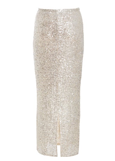 Quiz Champagne Petite Sequin Maxi Skirt