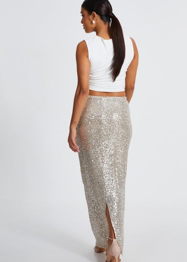Quiz Champagne Petite Sequin Maxi Skirt