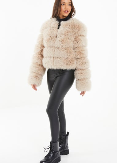 Quiz Stone Faux Fur Jacket