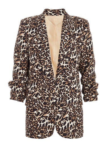 Quiz Brown Petite Leopard Print Blazer