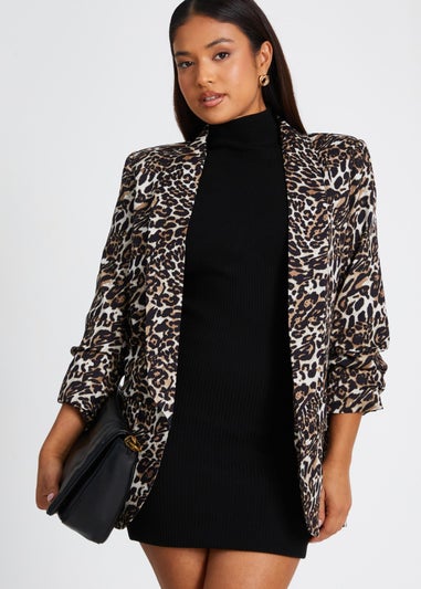 Quiz Brown Petite Leopard Print Blazer