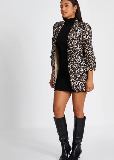 Quiz Brown Petite Leopard Print Blazer