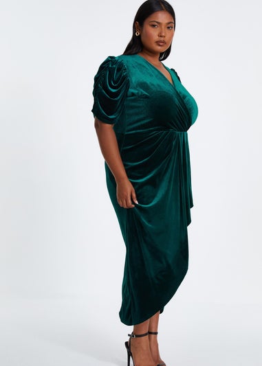 Quiz Green Curve Velvet Wrap Midi Dress