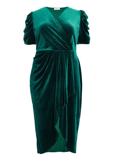 Quiz Green Curve Velvet Wrap Midi Dress