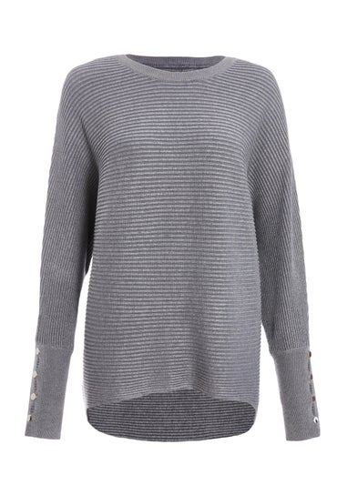 Quiz Grey Light Knit Buttoned Jumper